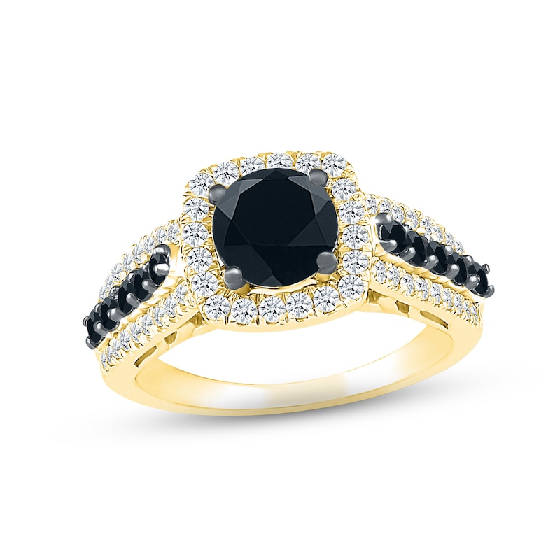 Main Image 1 of Black & White Diamond Engagement Ring 1-3/4 ct tw Round-cut 10K Yellow Gold