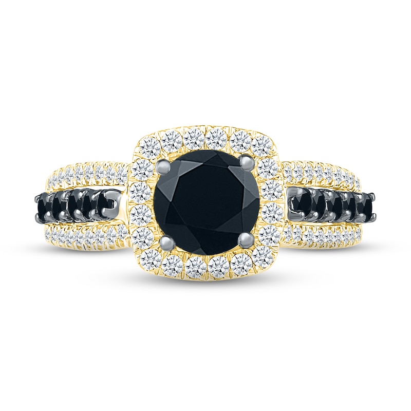 Main Image 2 of Black & White Diamond Engagement Ring 1-3/4 ct tw Round-cut 10K Yellow Gold