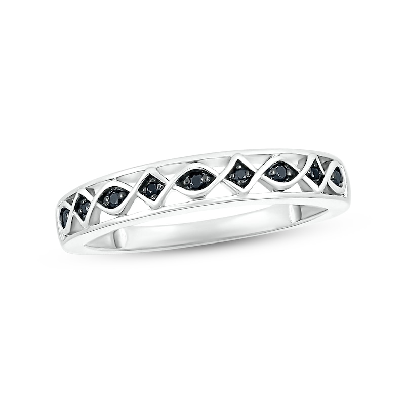 Main Image 1 of Black Diamond Wedding Band 1/15 ct tw Round-cut 10K White Gold