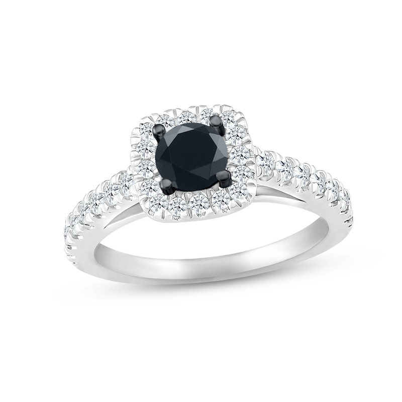 Main Image 1 of Black & White Diamond Engagement Ring 7/8 ct tw Round-cut 10K White Gold