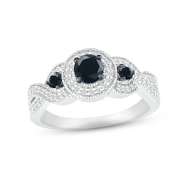 Black & White Diamond Engagement Ring 5/8 ct tw Round-cut 10K White Gold