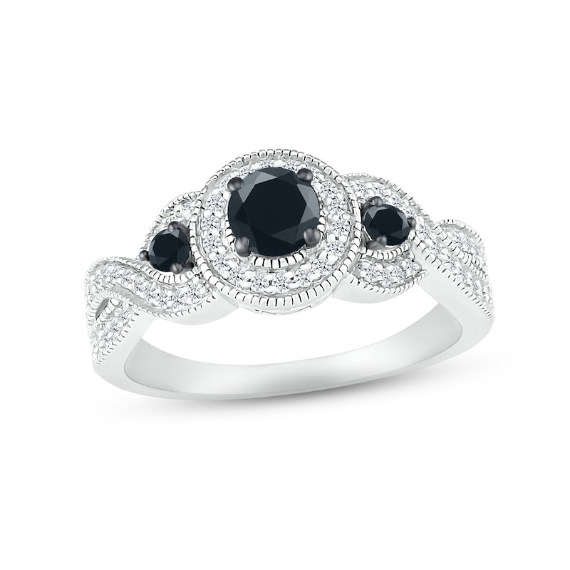 Main Image 1 of Black & White Diamond Engagement Ring 5/8 ct tw Round-cut 10K White Gold