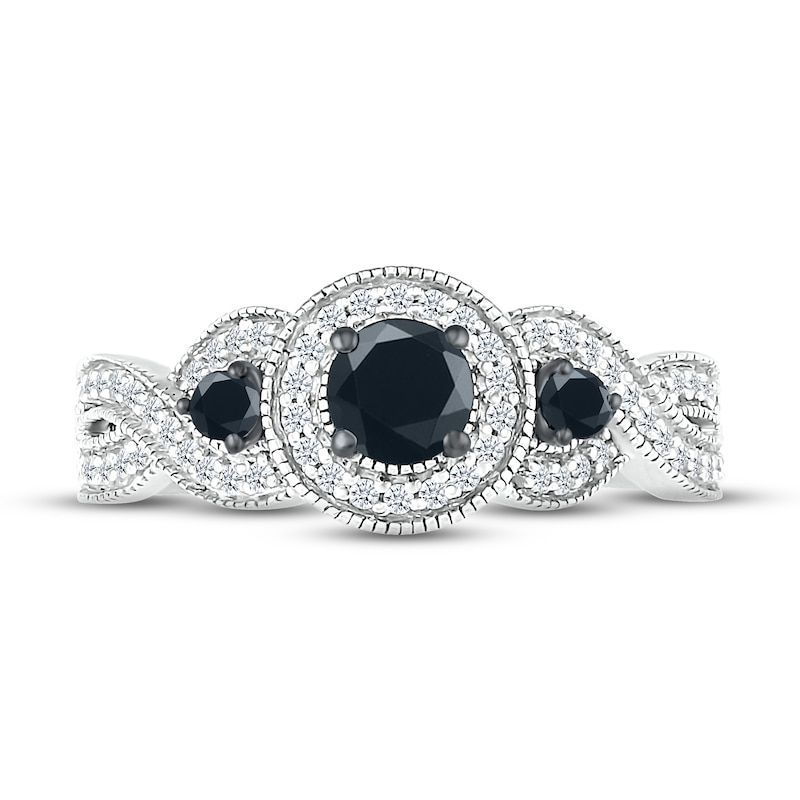 Main Image 2 of Black & White Diamond Engagement Ring 5/8 ct tw Round-cut 10K White Gold