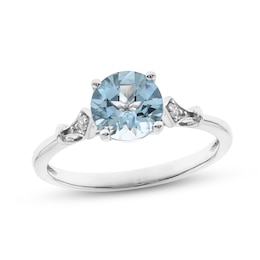 Adore Aquamarine & Diamond Engagement Ring 1/20 ct tw Round-cut 14K White Gold