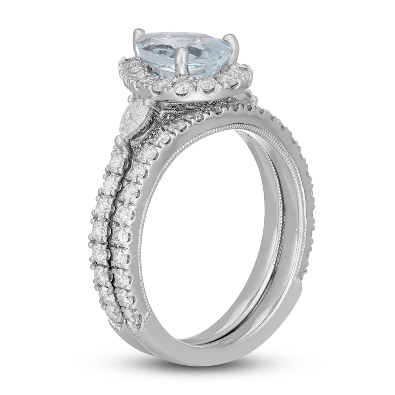 Main Image 2 of Neil Lane Pear Shaped Aquamarine Bridal Set 1-1/6 ct tw Diamonds 14K White Gold