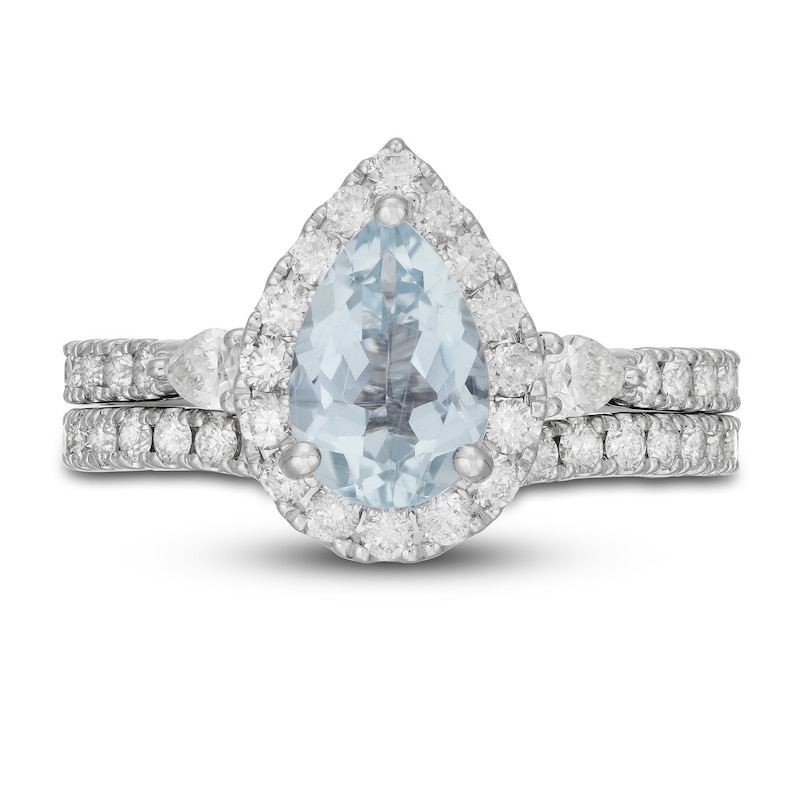 Main Image 3 of Neil Lane Pear Shaped Aquamarine Bridal Set 1-1/6 ct tw Diamonds 14K White Gold