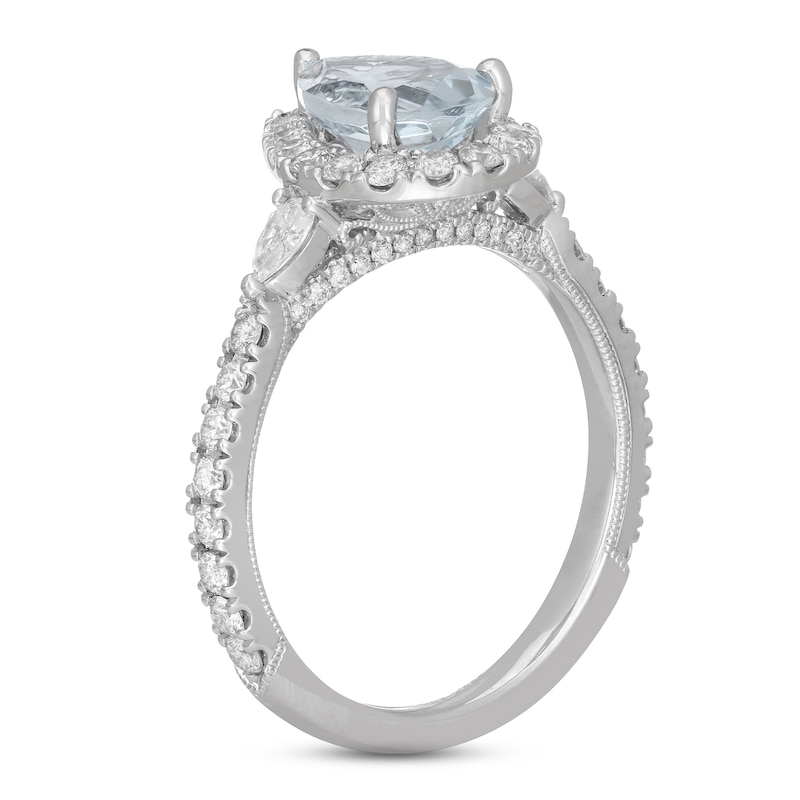 Main Image 2 of Neil Lane Aquamarine & Diamond Engagement Ring 7/8 ct tw Round-cut 14K White Gold