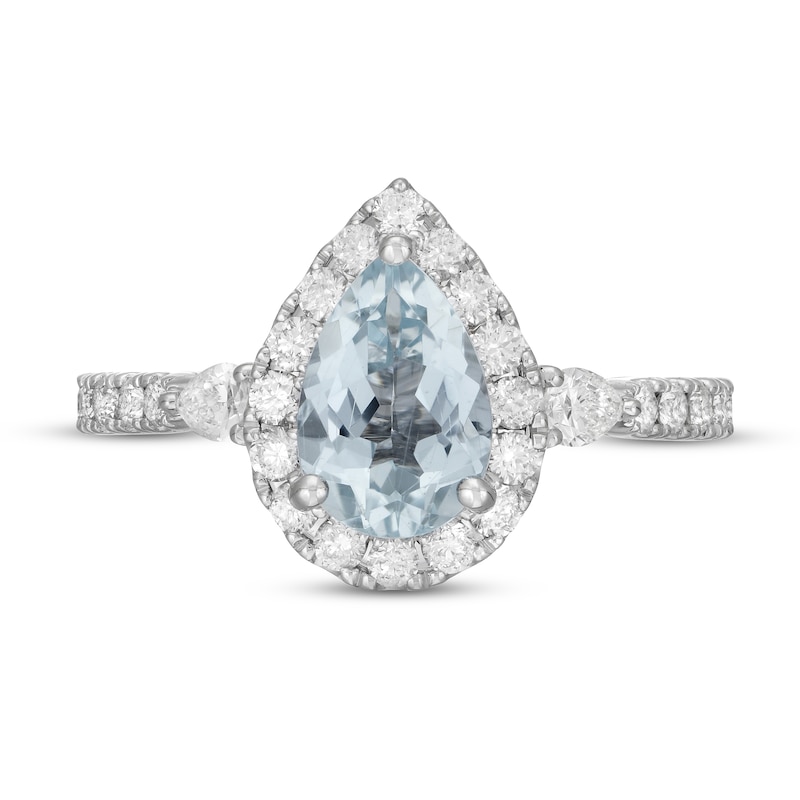 Main Image 3 of Neil Lane Aquamarine & Diamond Engagement Ring 7/8 ct tw Round-cut 14K White Gold