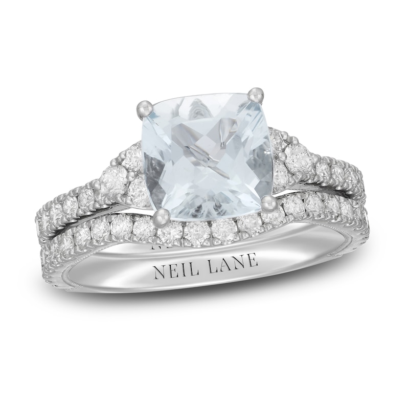 Main Image 1 of Neil Lane Cushion-cut Aquamarine Bridal Set 1 ct tw Diamonds 14K White Gold