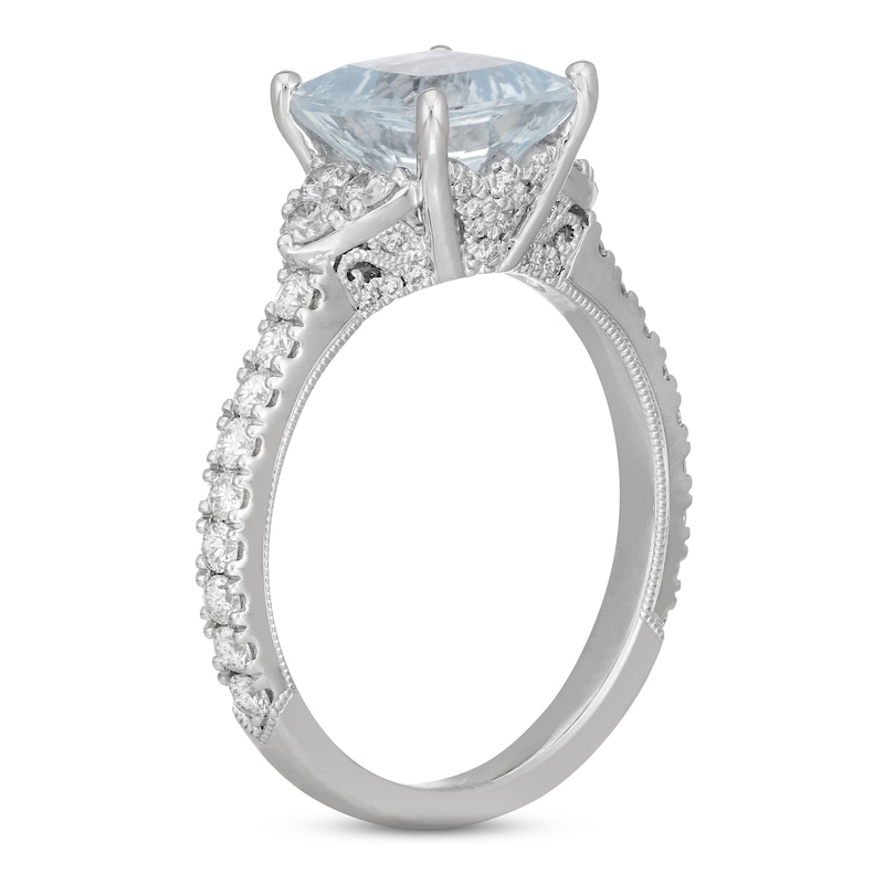 Main Image 2 of Neil Lane Aquamarine & Diamond Engagement Ring 5/8 ct tw Round-cut 14K White Gold