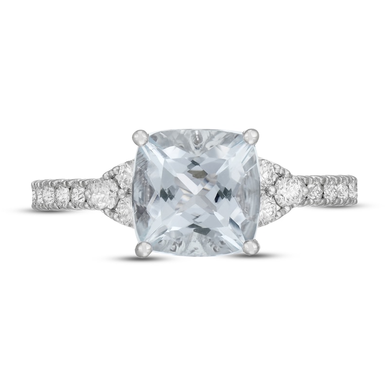 Main Image 3 of Neil Lane Aquamarine & Diamond Engagement Ring 5/8 ct tw Round-cut 14K White Gold