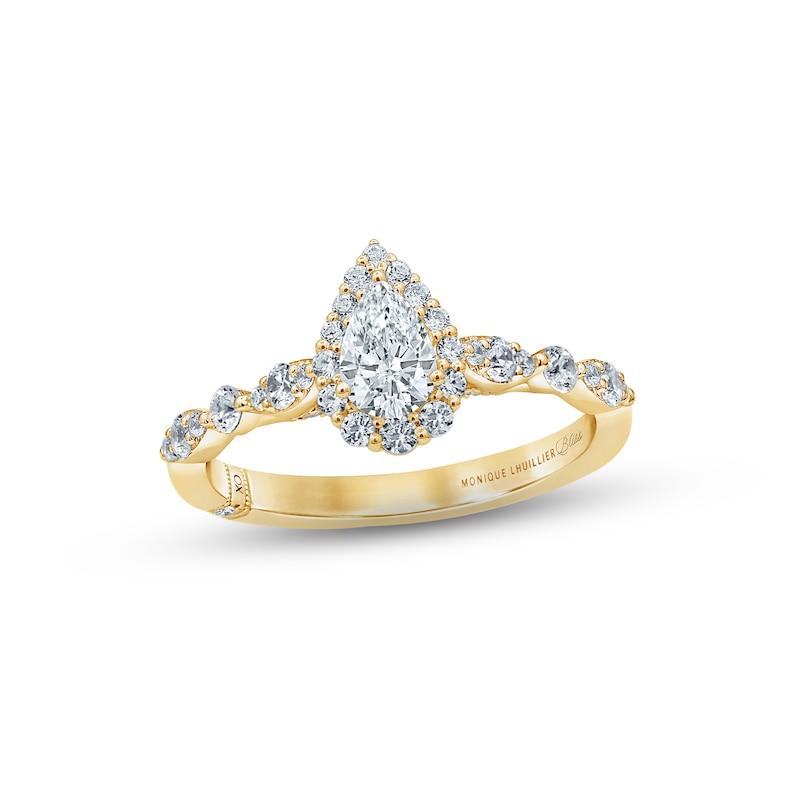 Main Image 1 of Monique Lhuillier Bliss Diamond Engagement Ring 7/8 ct tw Pear & Round-cut 18K Yellow Gold