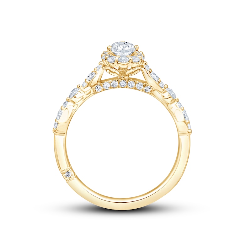 Main Image 3 of Monique Lhuillier Bliss Diamond Engagement Ring 7/8 ct tw Pear & Round-cut 18K Yellow Gold