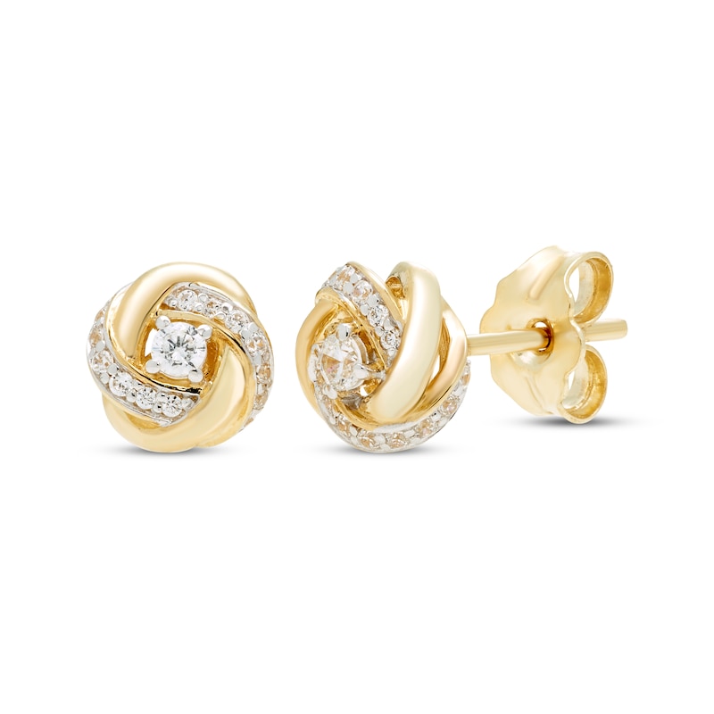 Main Image 1 of Diamond Love Knot Stud Earrings 1/6 ct tw 10K Yellow Gold