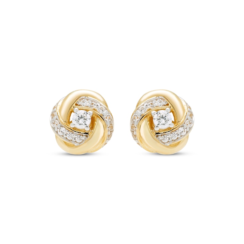 Main Image 2 of Diamond Love Knot Stud Earrings 1/6 ct tw 10K Yellow Gold