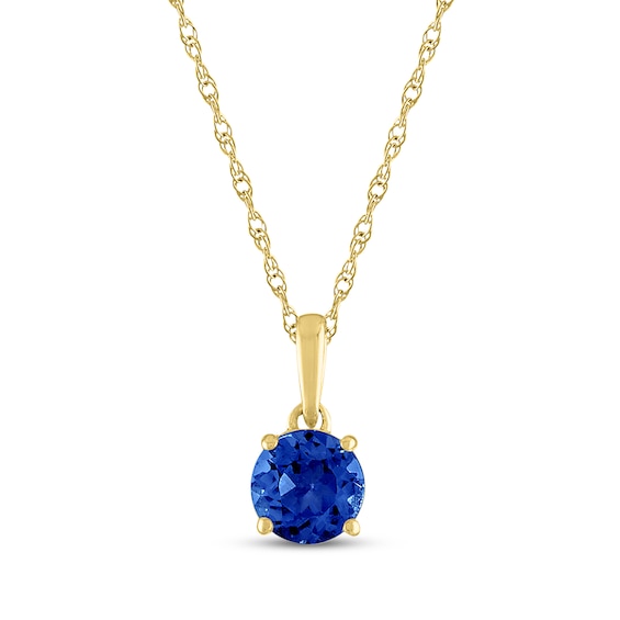 Blue Round-Cut Lab-Created Sapphire Necklace 10K Yellow Gold 18"