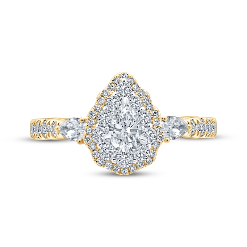 Main Image 4 of Monique Lhuillier Bliss Pear-Shaped Diamond Engagement Ring 1-1/4 ct tw 18K Two-Tone Gold