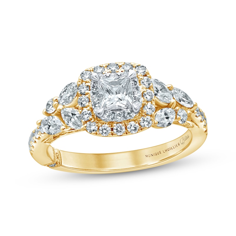 Main Image 1 of Monique Lhuillier Bliss Princess-Cut Diamond Engagement Ring 1-1/6 ct tw 18K Two-Tone Gold