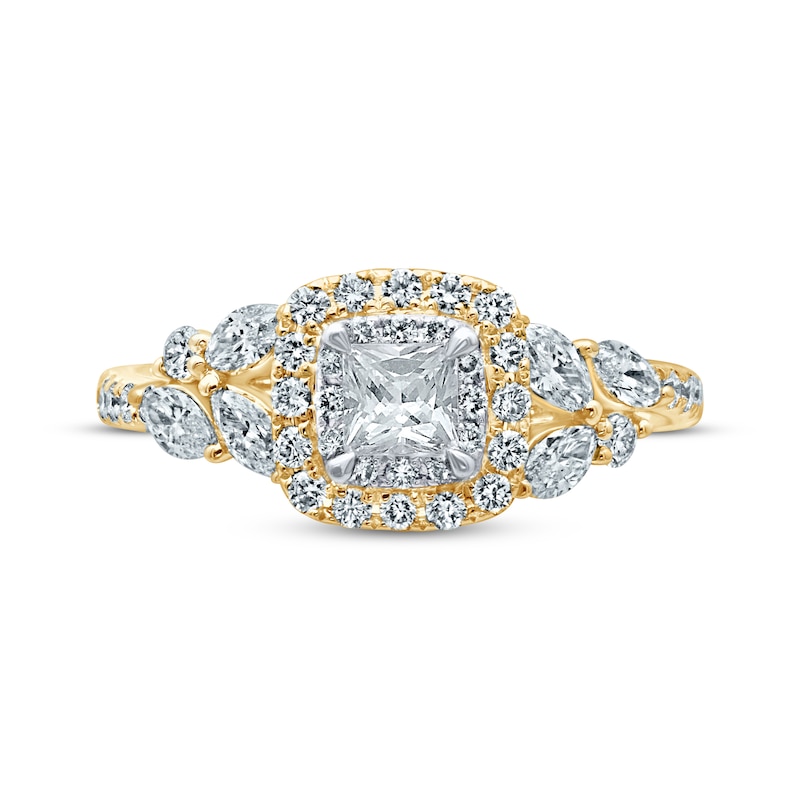 Main Image 4 of Monique Lhuillier Bliss Princess-Cut Diamond Engagement Ring 1-1/6 ct tw 18K Two-Tone Gold