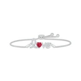 Heart-Shaped Lab-Created Ruby & White Lab-Created Sapphire “Love” Bolo Bracelet Sterling Silver