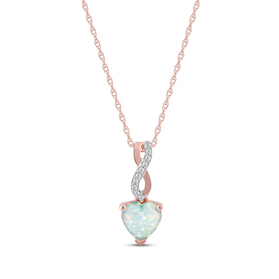 Heart-Shaped Opal & Diamond Twist Necklace 1/20 ct tw 10K Rose Gold 18"