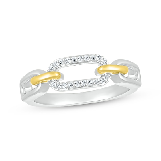 Diamond Paperclip Link Ring 1/10 ct tw Sterling Silver & 10K Yellow Gold