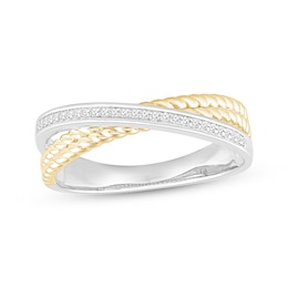 Diamond Crossover Rope Ring 1/15 ct tw Sterling Silver & 10K Yellow Gold