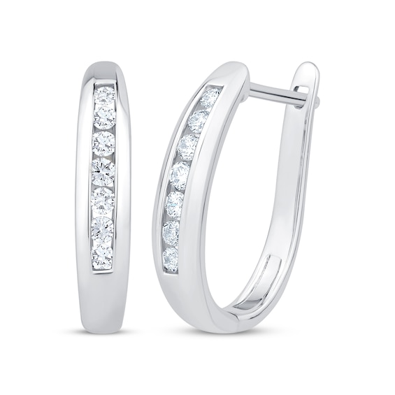 Diamond Oval Hoop Earrings 1/4 ct tw 10K White Gold