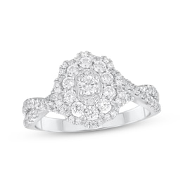 Round-Cut Diamond Scalloped Frame Engagement Ring 3/4 ct tw 10K White Gold