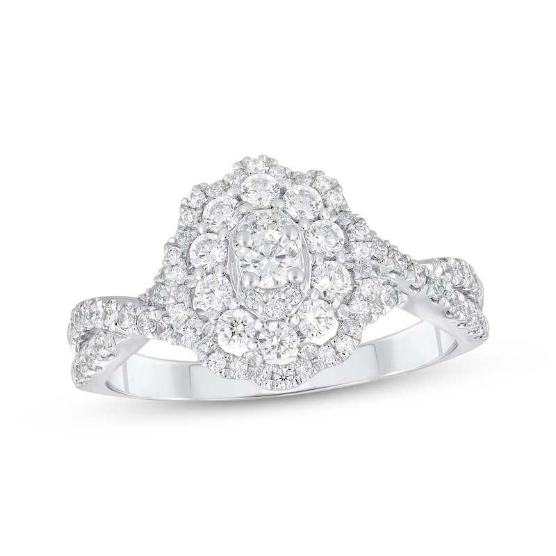 Main Image 1 of Round-Cut Diamond Scalloped Frame Engagement Ring 3/4 ct tw 10K White Gold