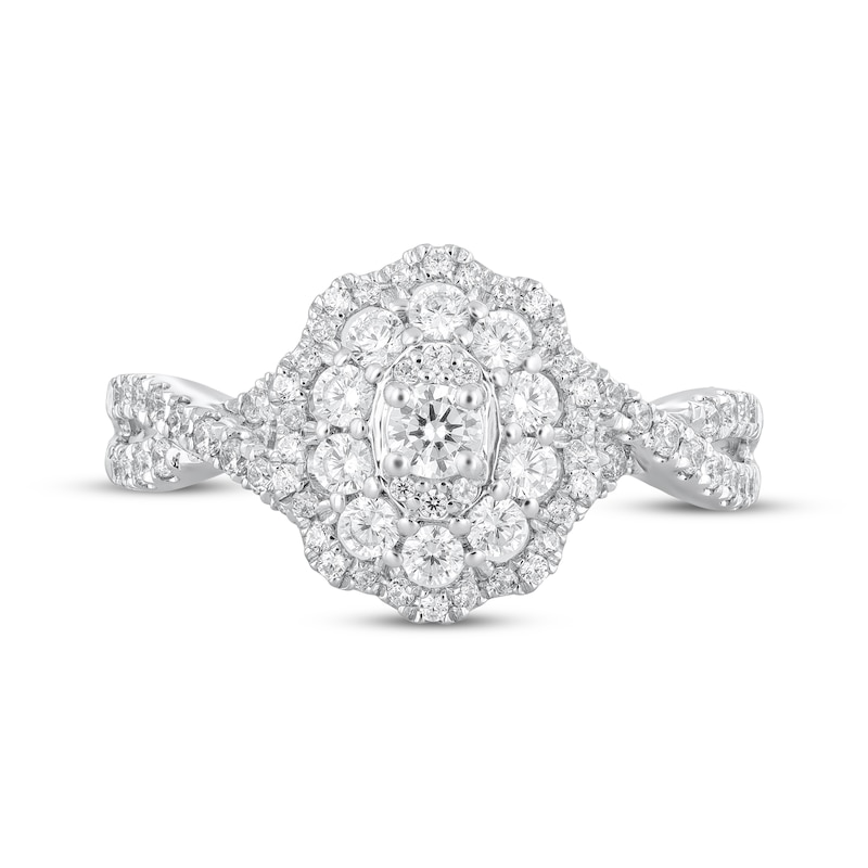 Main Image 3 of Round-Cut Diamond Scalloped Frame Engagement Ring 3/4 ct tw 10K White Gold