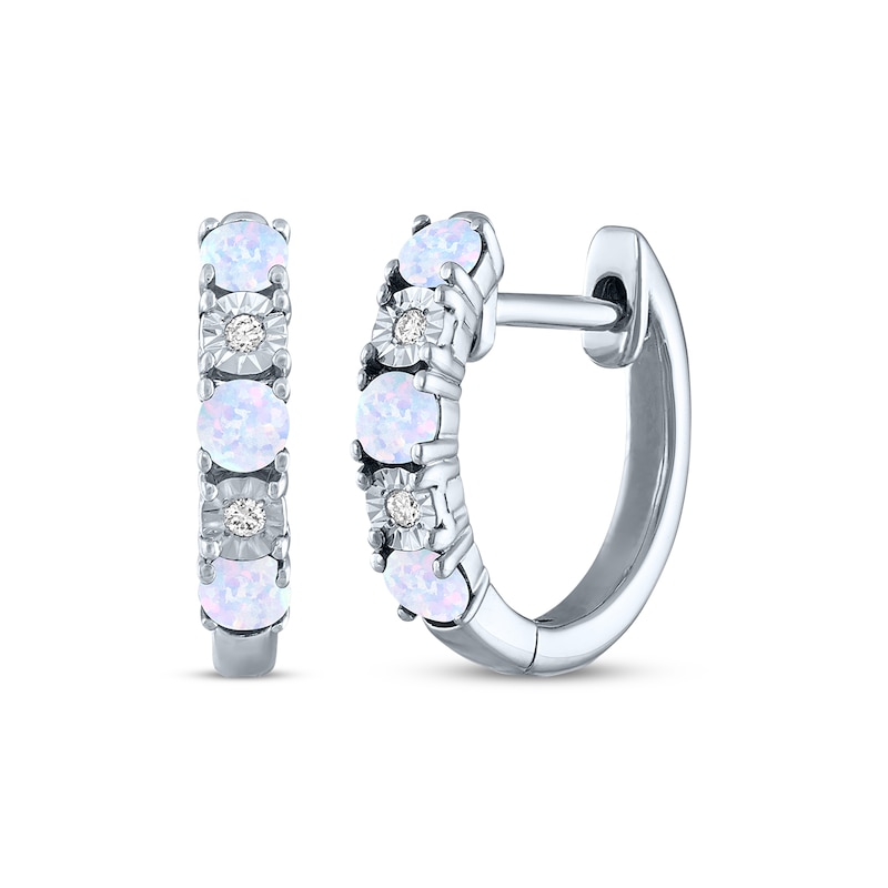 Main Image 1 of Lab-Created Opal & Diamond Accent Hoop Earrings Sterling Silver