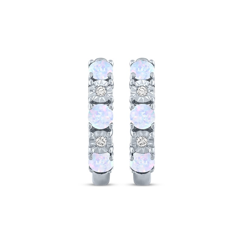 Main Image 2 of Lab-Created Opal & Diamond Accent Hoop Earrings Sterling Silver