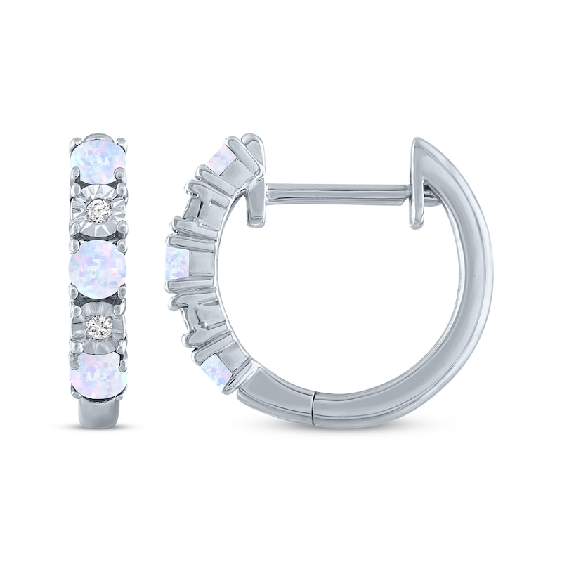 Main Image 3 of Lab-Created Opal & Diamond Accent Hoop Earrings Sterling Silver