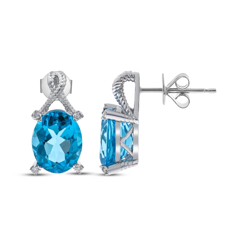 Oval-Cut Swiss Blue Topaz & Diamond Twist Rope Earrings 1/20 ct tw Sterling Silver
