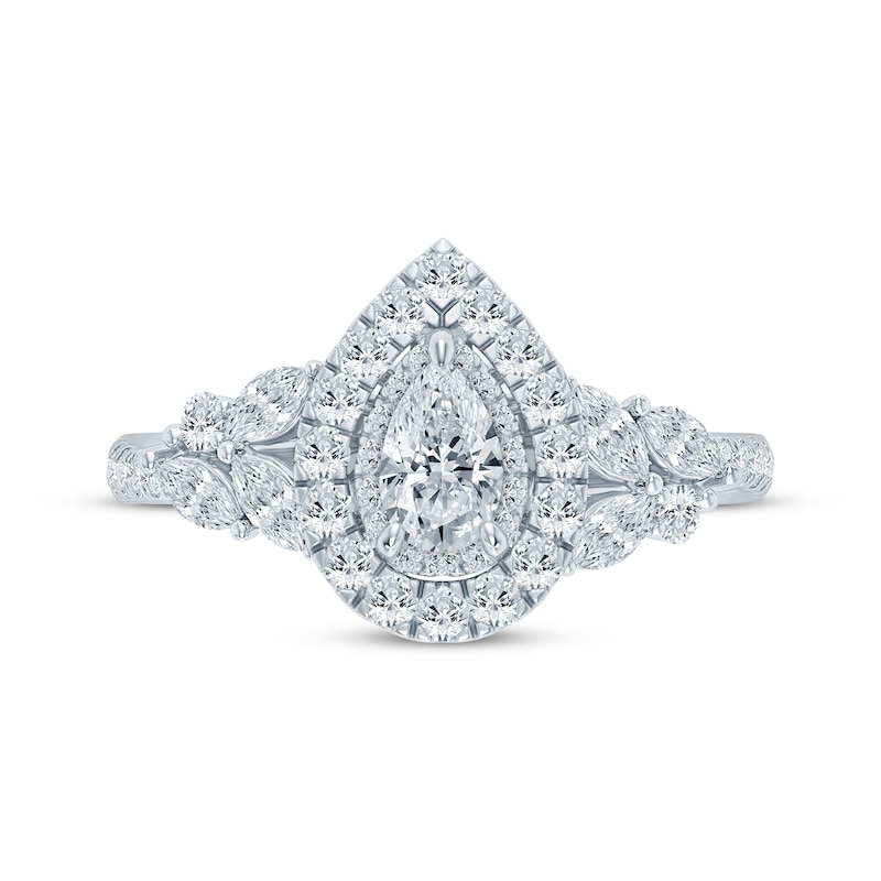 Monique Lhuillier Bliss Pear-Shaped Diamond Engagement Ring 1-1/4 ct tw 18K White Gold