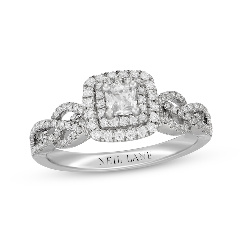 Main Image 4 of Neil Lane Princess-Cut Diamond Double Cushion Frame Twist Engagement Ring 3/4 ct tw 14K White Gold