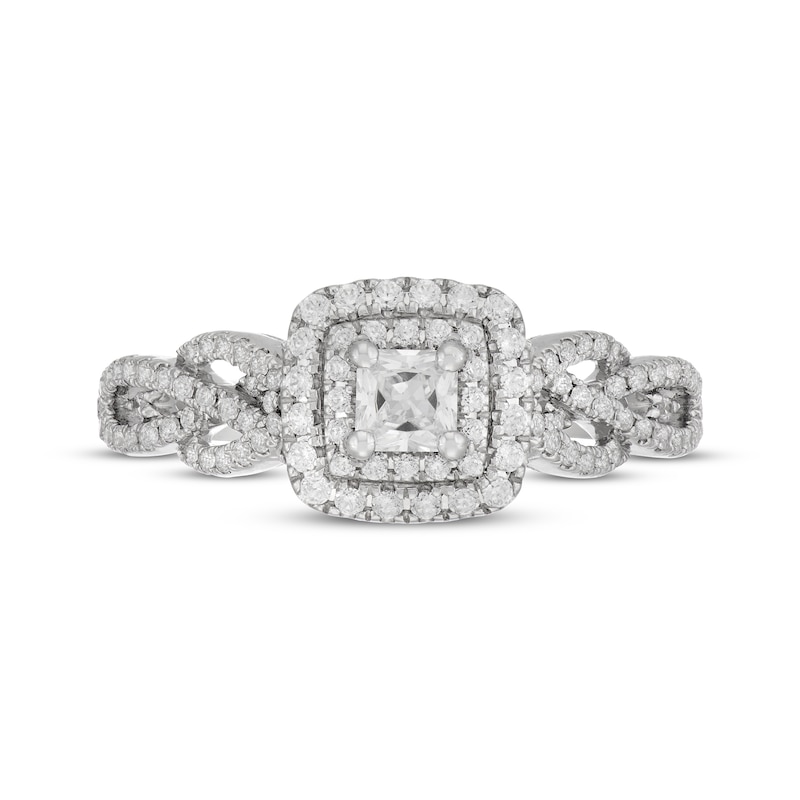 Main Image 6 of Neil Lane Princess-Cut Diamond Double Cushion Frame Twist Engagement Ring 3/4 ct tw 14K White Gold