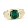 Thumbnail Image 1 of Men's Cushion-Cut Lab-Created Emerald & Diamond Accent Ring 10K Yellow Gold