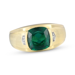 Men's Cushion-Cut Lab-Created Emerald & Diamond Accent Ring 10K Yellow Gold