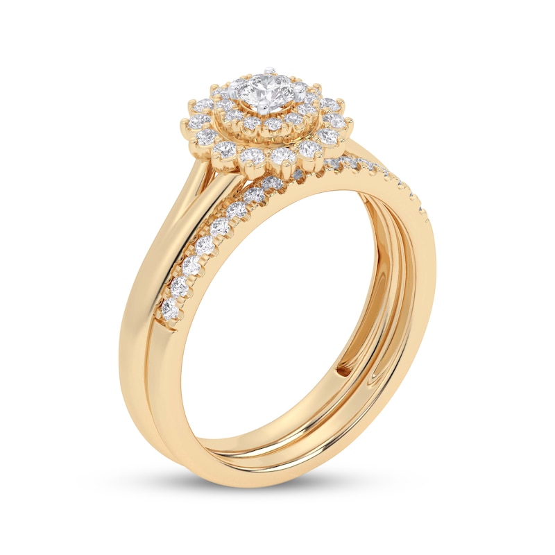 Main Image 2 of Round-Cut Diamond Sunburst Halo Bridal Set 1/2 ct tw 14K Yellow Gold