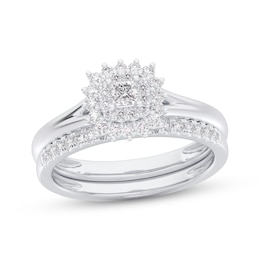 Princess-Cut Diamond Sunburst Halo Bridal Set 1/2 ct tw 14K White Gold