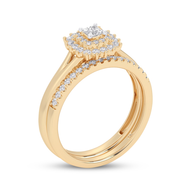 Main Image 2 of Princess-Cut Diamond Sunburst Halo Bridal Set 1/2 ct tw 14K Yellow Gold