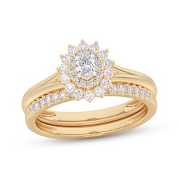 Oval-Cut Diamond Sunburst Halo Bridal Set 1/2 ct tw 14K Yellow Gold