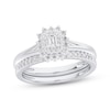 Thumbnail Image 1 of Emerald-Cut Diamond Starburst Halo Bridal Set 1/2 ct tw 14K White Gold