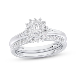 Emerald-Cut Diamond Starburst Halo Bridal Set 1/2 ct tw 14K White Gold