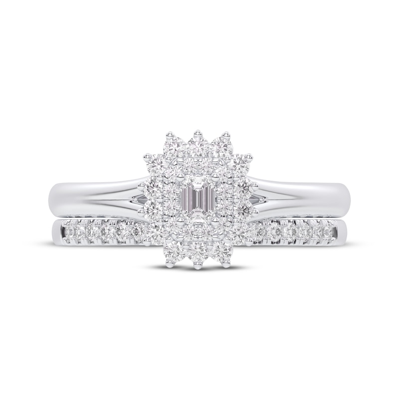 Main Image 3 of Emerald-Cut Diamond Starburst Halo Bridal Set 1/2 ct tw 14K White Gold