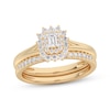 Thumbnail Image 1 of Emerald-Cut Diamond Starburst Halo Bridal Set 1/2 ct tw 14K Yellow Gold