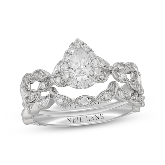 Neil Lane Pear-Shaped Diamond Halo Twist Shank Bridal Set 3/4 ct tw 14K White Gold