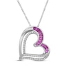 Thumbnail Image 1 of Baguette-Cut Lab-Created Ruby & White Lab-Created Sapphire Tilted Heart Necklace Sterling Silver 18&quot;